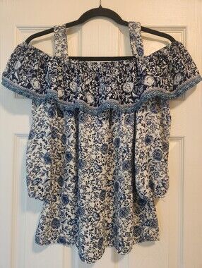 Blue Floral Off-Shoulder Women's Top